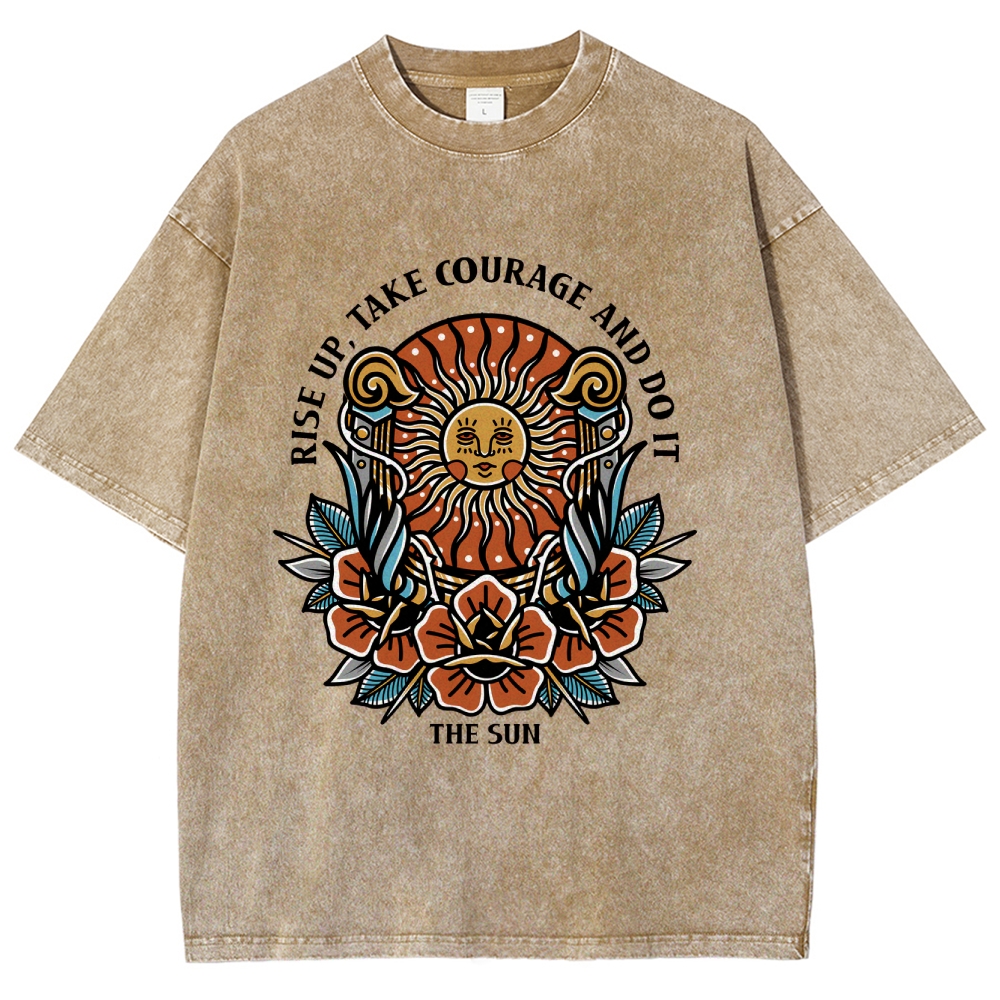 Washed T-Shirt | Unisex Fit Hippie Sun TEE | TIDESENCE