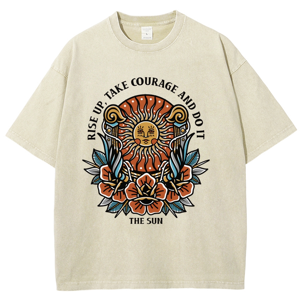 Washed T-Shirt | Unisex Fit Hippie Sun TEE | TIDESENCE