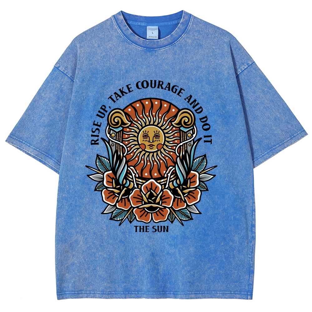 Washed T-Shirt | Unisex Fit Hippie Sun TEE | TIDESENCE