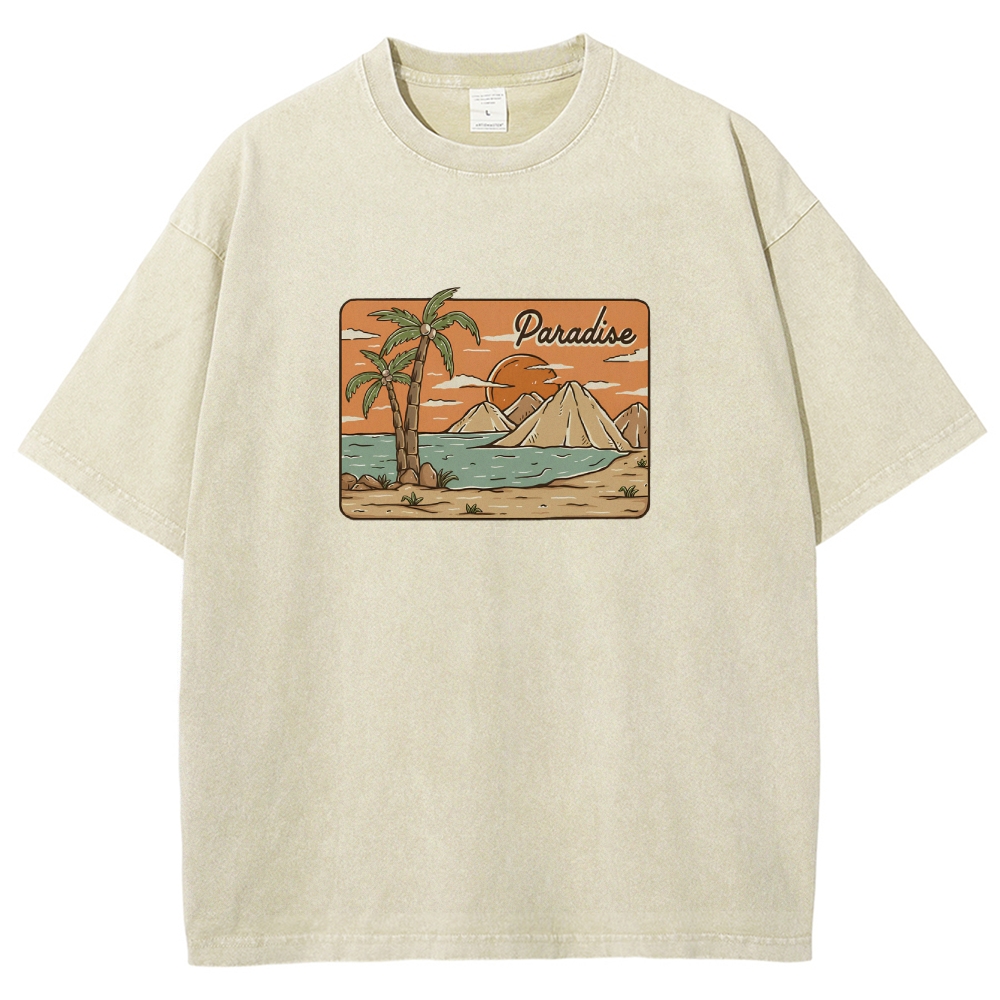 Washed T-Shirt | Unisex Fit Landscape Paradise TEE | TIDESENCE
