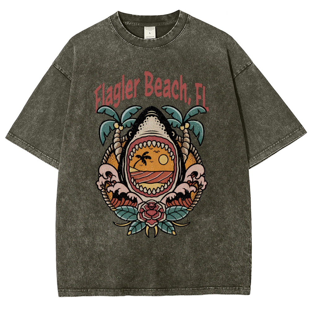 Washed T-Shirt | Unisex Fit Landscape Flager Beach TEE | TIDESENCE