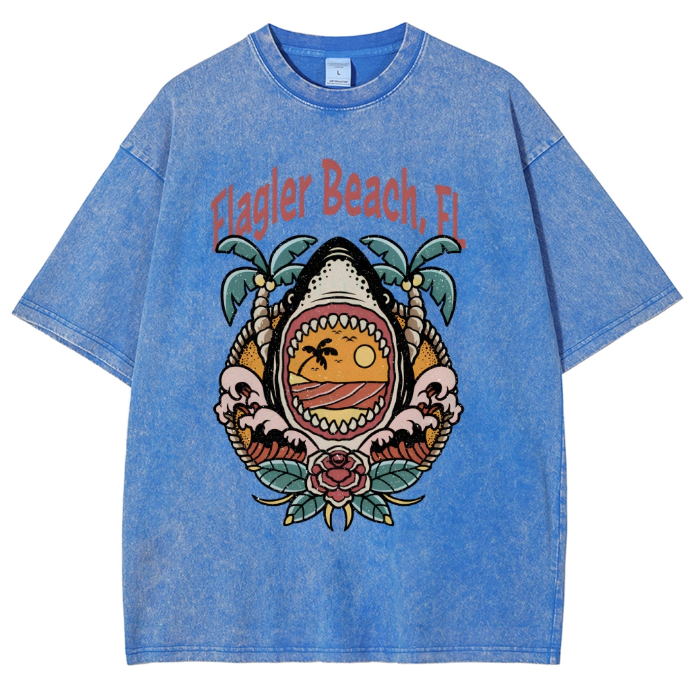 Washed T-Shirt | Unisex Fit Landscape Flager Beach TEE | TIDESENCE