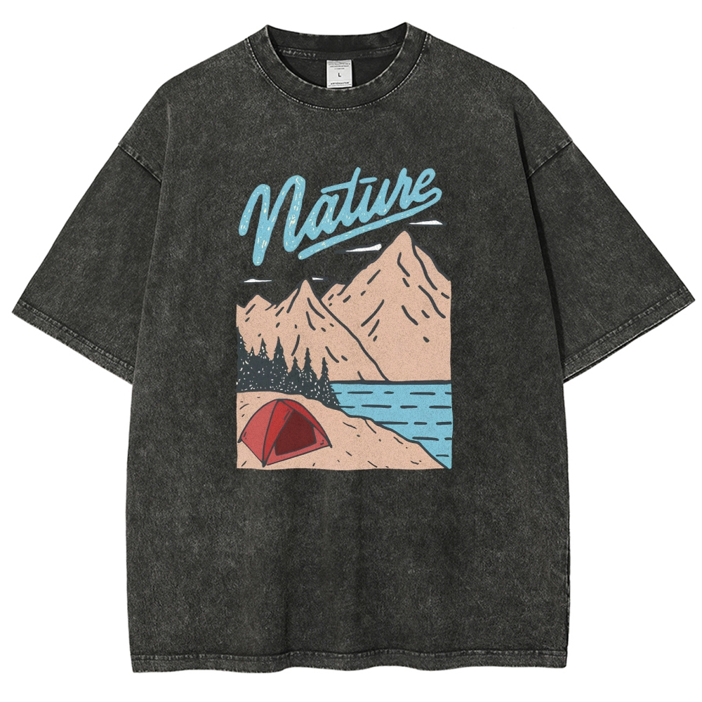 Washed T-Shirt | Unisex Landscape Adventure Outdoor Camping | TIDESENCE