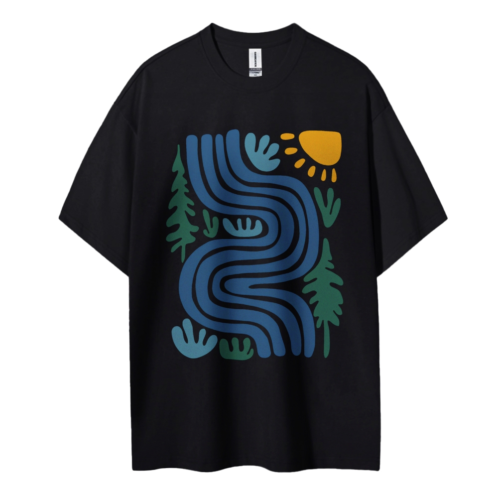 Cotton T-Shirt | Unsex Fit Forest River TEE | TIDESENCE