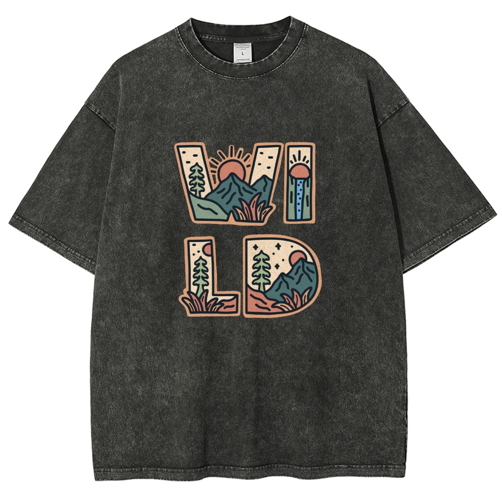 Washed T-Shirt | Unisex Fit Wild Forest Landscape TEE | TIDESENCE