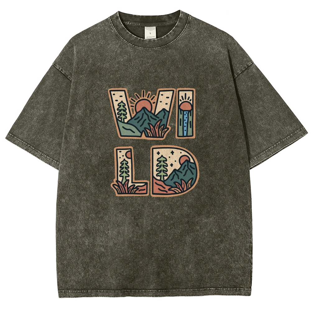 Washed T-Shirt | Unisex Fit Wild Forest Landscape TEE | TIDESENCE
