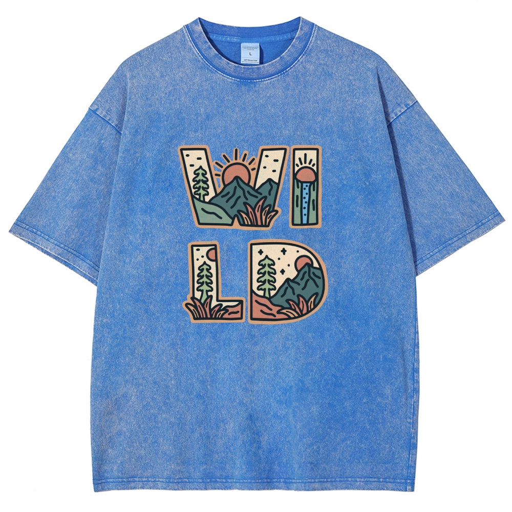 Washed T-Shirt | Unisex Fit Wild Forest Landscape TEE | TIDESENCE