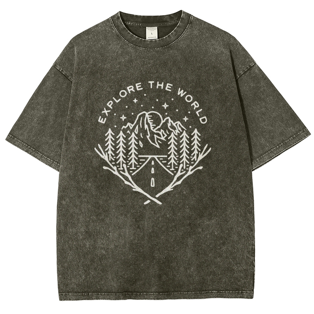 Washed T-Shirt | Unisex Fit Explore The Forest Tee | TIDESENCE