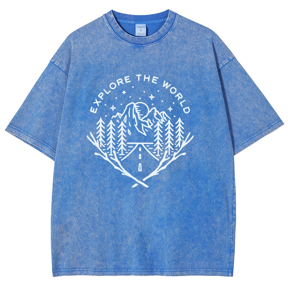 Washed T-Shirt | Unisex Fit Explore The Forest Tee | TIDESENCE