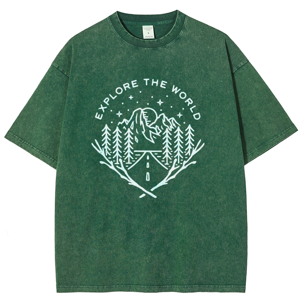 Washed T-Shirt | Unisex Fit Explore The Forest Tee | TIDESENCE