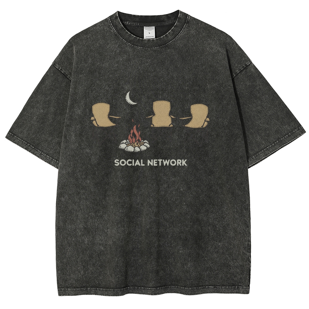 Washed T-Shirt | Unisex Campfire Social Network Graphic Tee | TIDESENCE