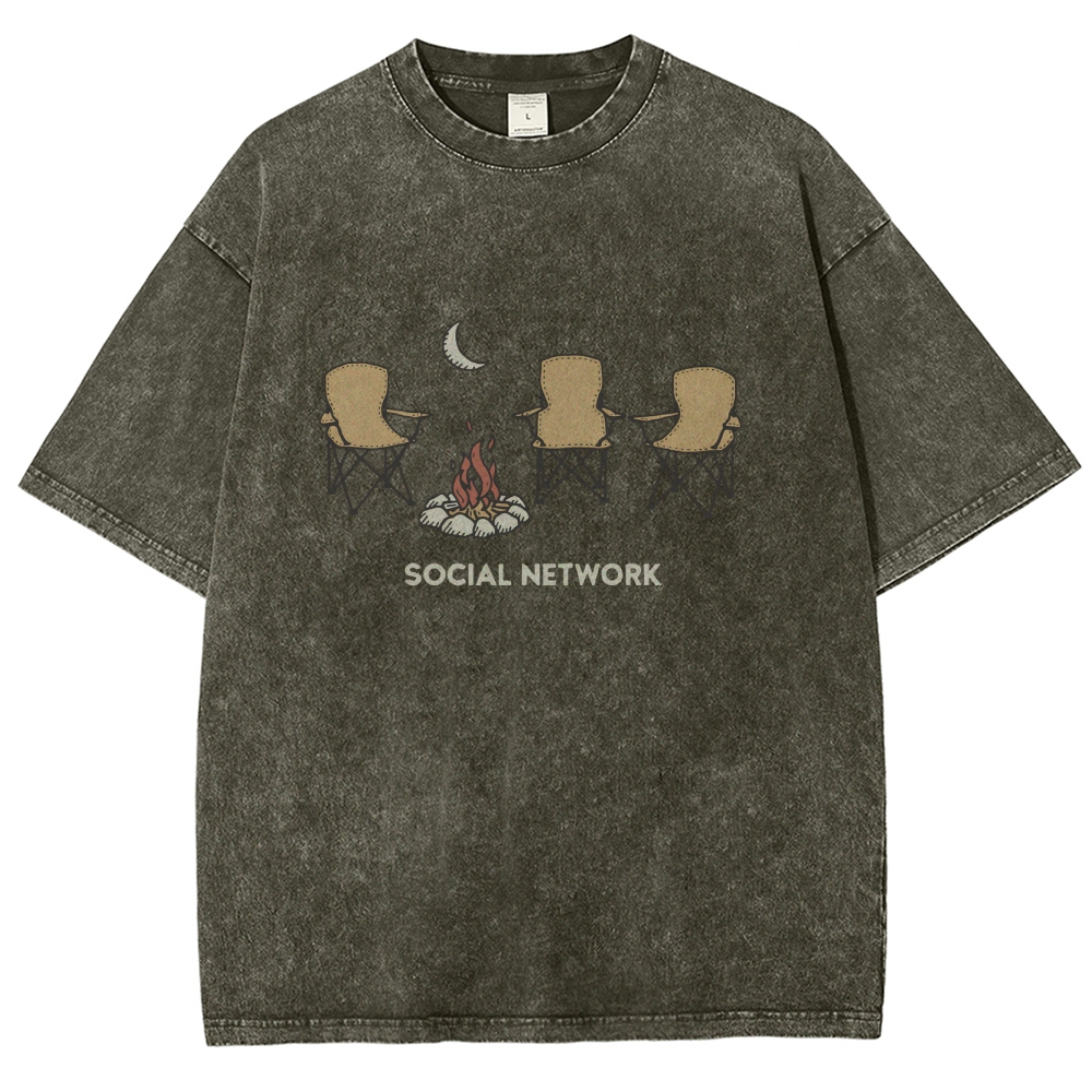 Washed T-Shirt | Unisex Campfire Social Network Graphic Tee | TIDESENC