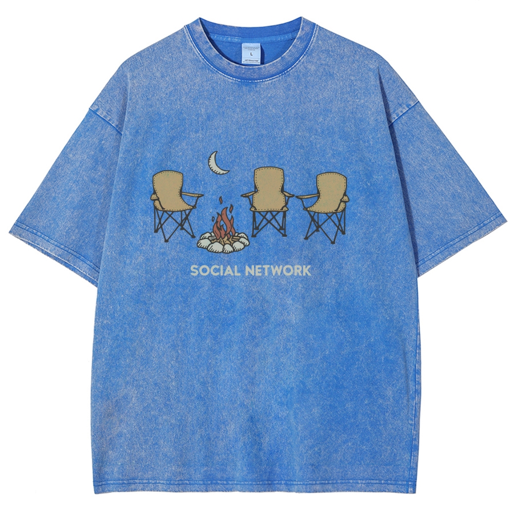 Washed T-Shirt | Unisex Campfire Social Network Graphic Tee | TIDESENC