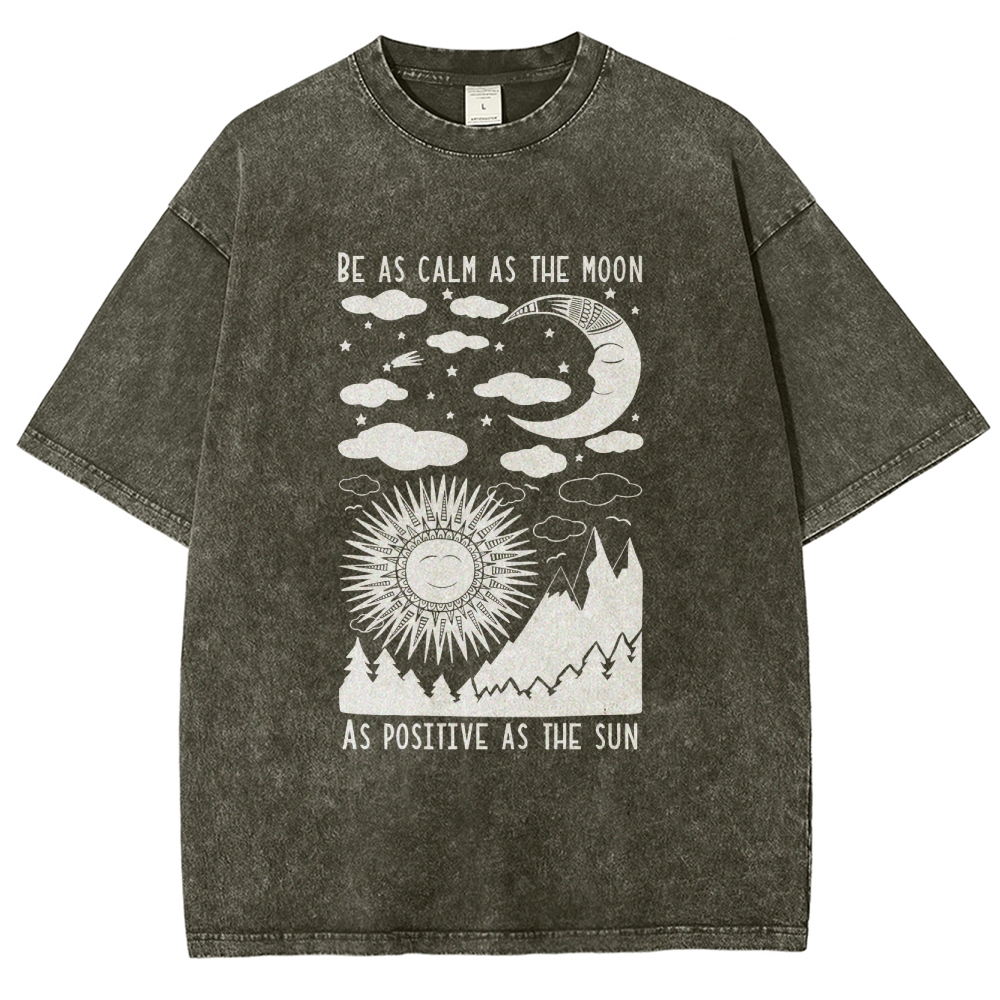 Washed T-Shirt | Unisex Fit Hippie Sun And Moon Graphic Tee | TIDESENC