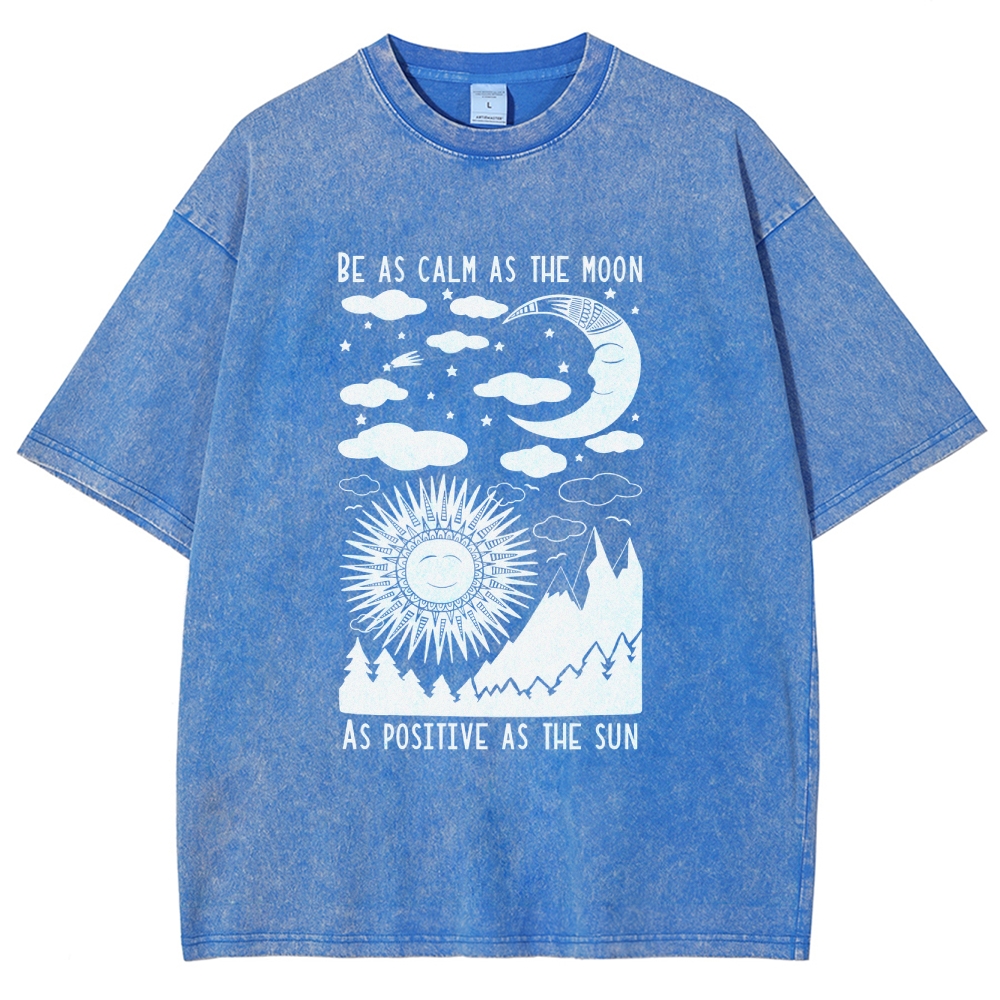 Washed T-Shirt | Unisex Fit Hippie Sun And Moon Graphic Tee | TIDESENC