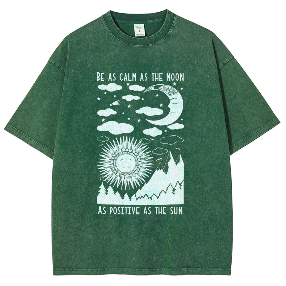 Washed T-Shirt | Unisex Fit Hippie Sun And Moon Graphic Tee | TIDESENC