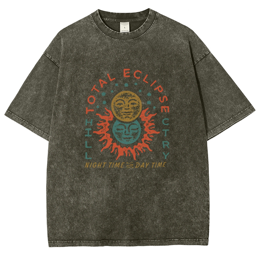 Washed T-Shirt | Unisex Fit Hippie Sun Graphic Tee | TIDESENCE