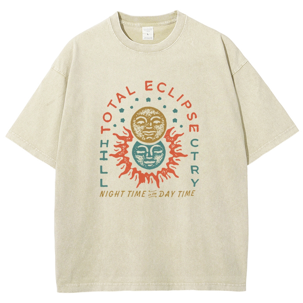 Washed T-Shirt | Unisex Fit Hippie Sun Graphic Tee | TIDESENCE