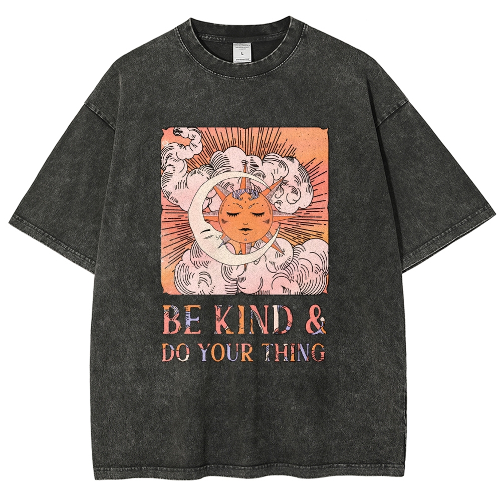 Washed T-Shirt | Unisex Fit Hippie Sun and Moon Graphic Tee | TIDESENCE