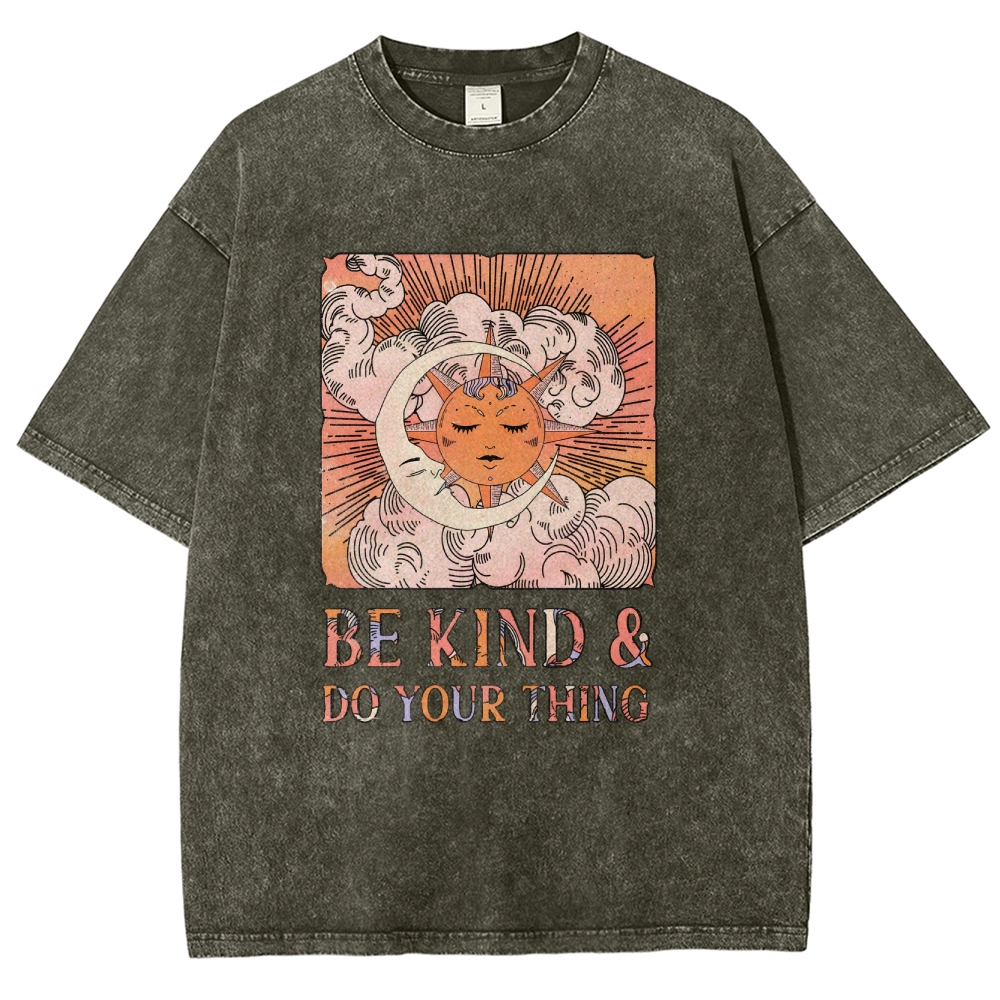 Washed T-Shirt | Unisex Fit Hippie Sun and Moon Graphic Tee | TIDESENC