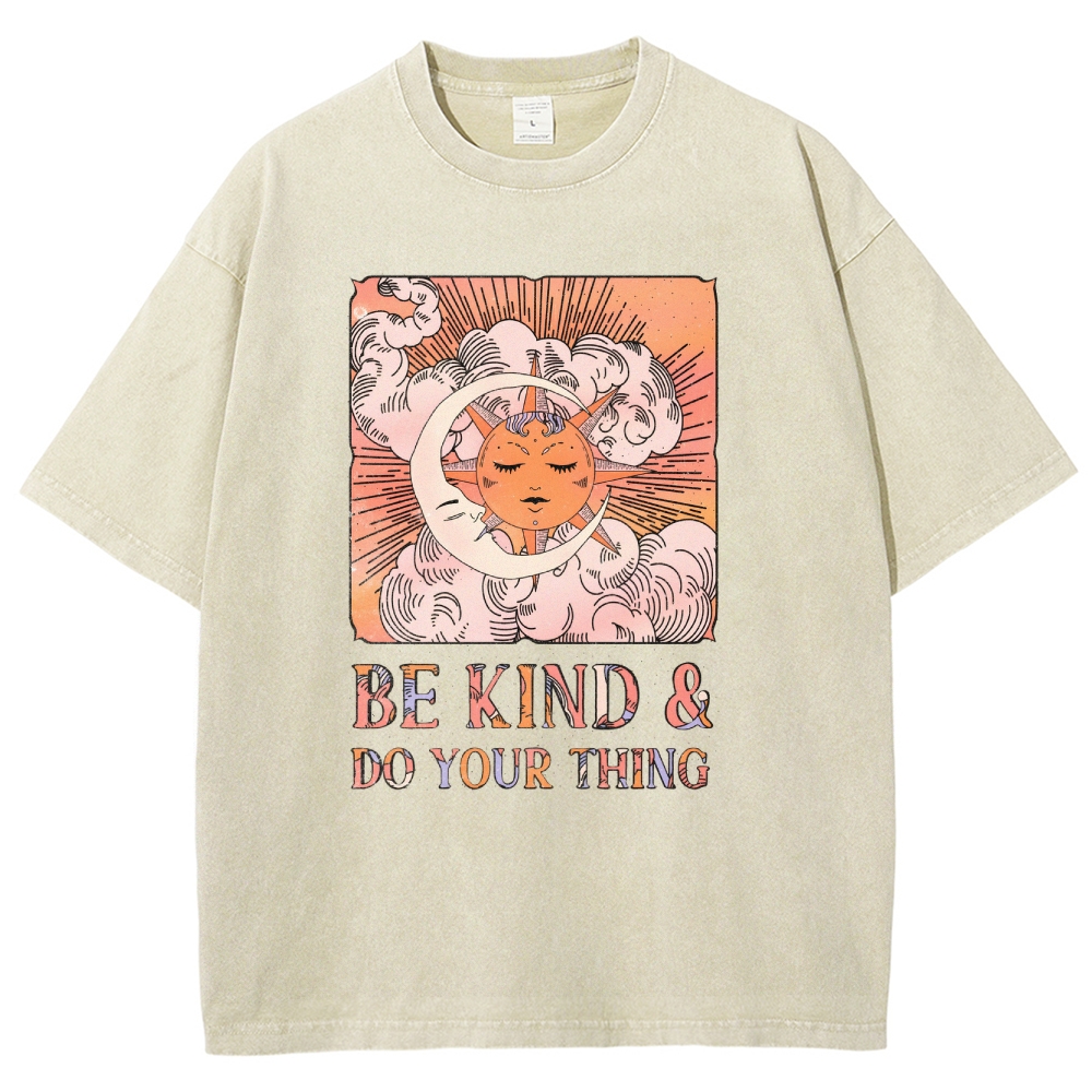 Washed T-Shirt | Unisex Fit Hippie Sun and Moon Graphic Tee | TIDESENCE