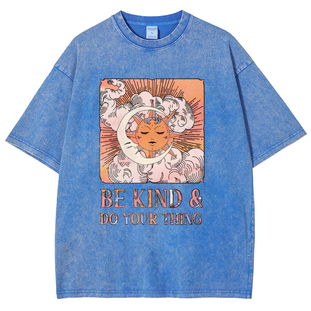 Washed T-Shirt | Unisex Fit Hippie Sun and Moon Graphic Tee | TIDESENC