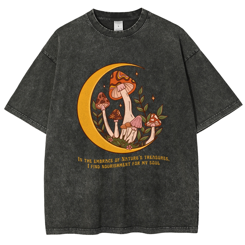 Washed T-Shirt | Unisex Fit Mushroom Forest Graphic Tee | TIDESENCE