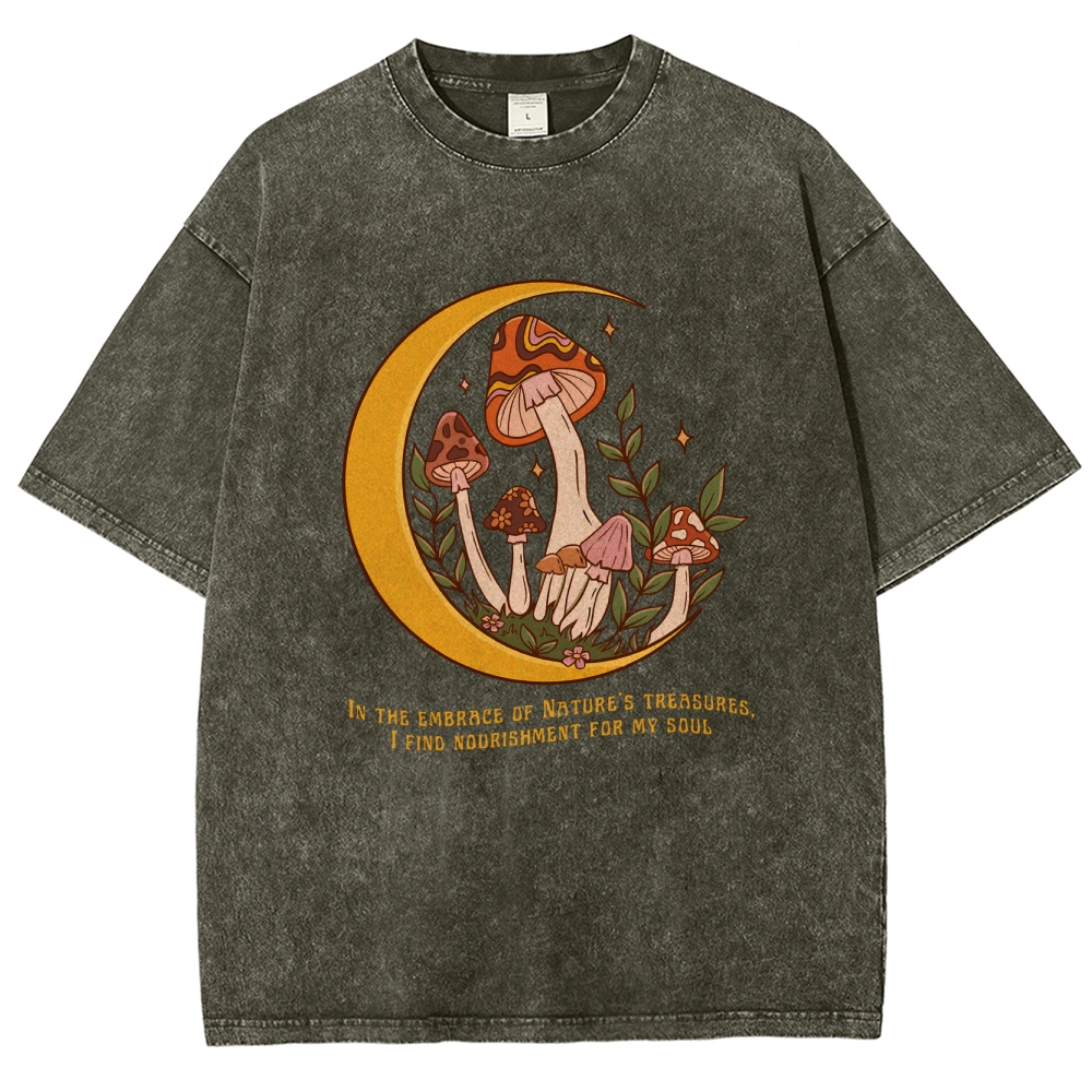 Washed T-Shirt | Unisex Fit Mushroom Forest Graphic Tee | TIDESENCE