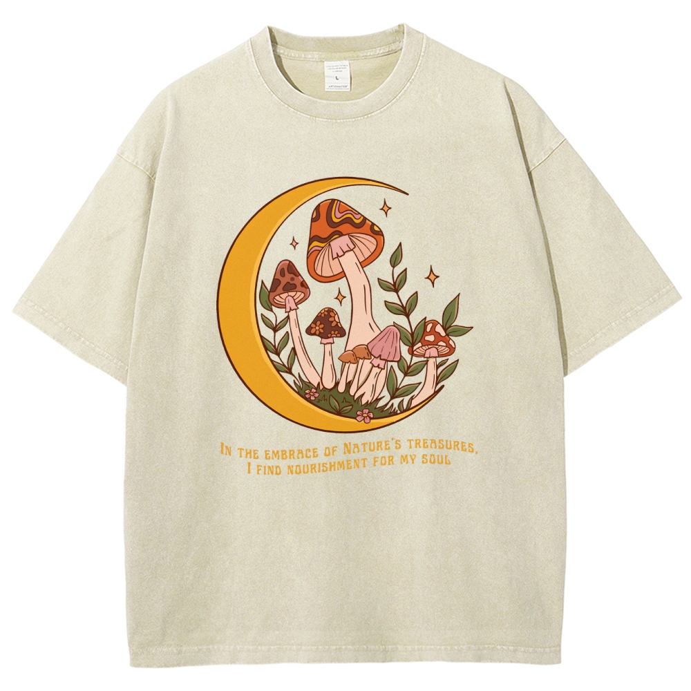 Washed T-Shirt | Unisex Fit Mushroom Forest Graphic Tee | TIDESENCE