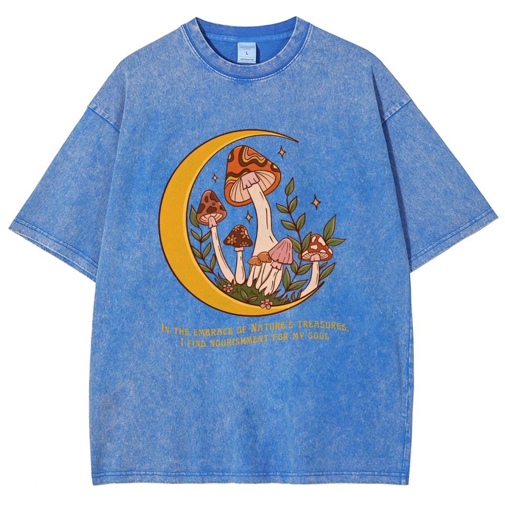 Washed T-Shirt | Unisex Fit Mushroom Forest Graphic Tee | TIDESENCE