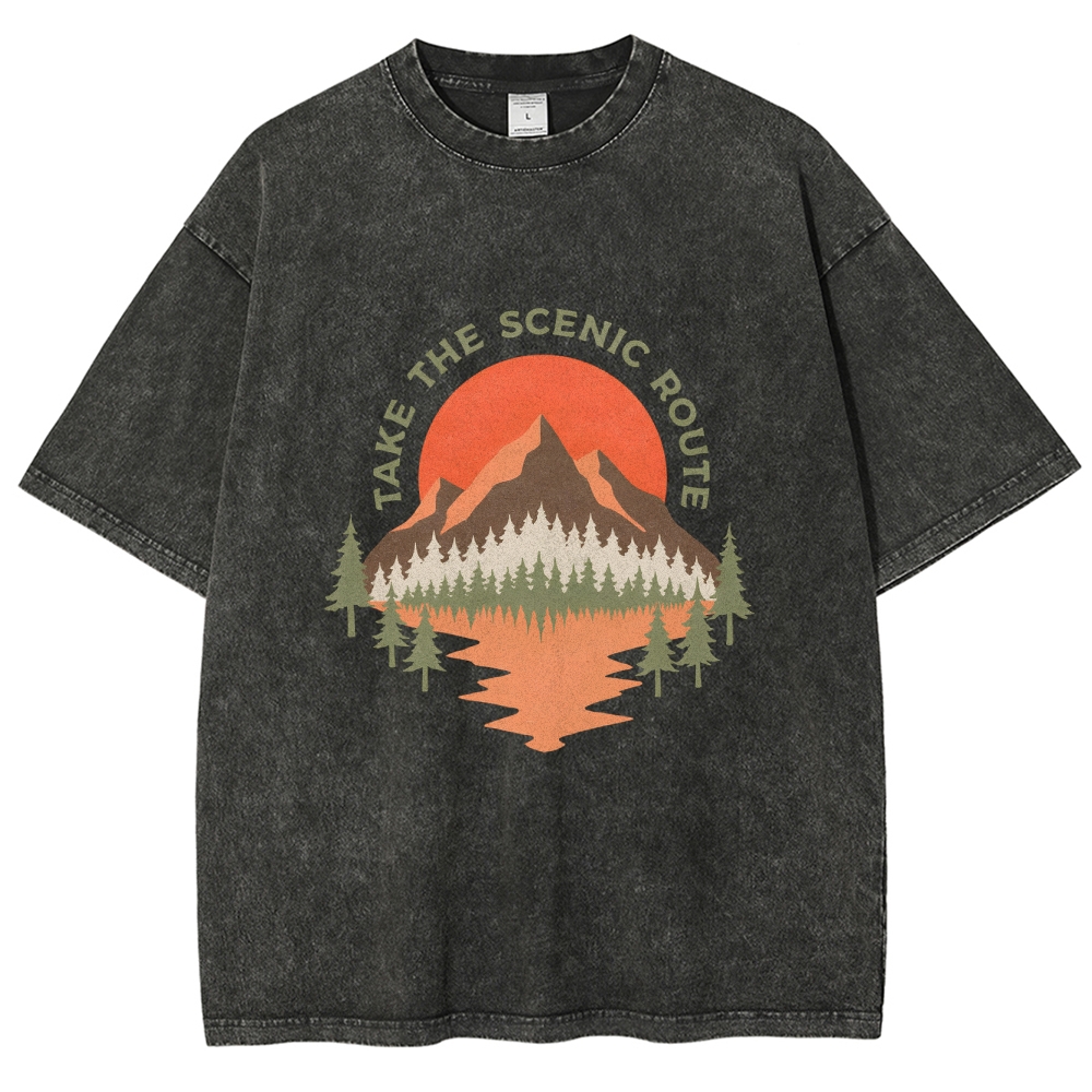 Washed T-Shirt | Unisex Fit Landscape Graphic Tee | TIDESENCE