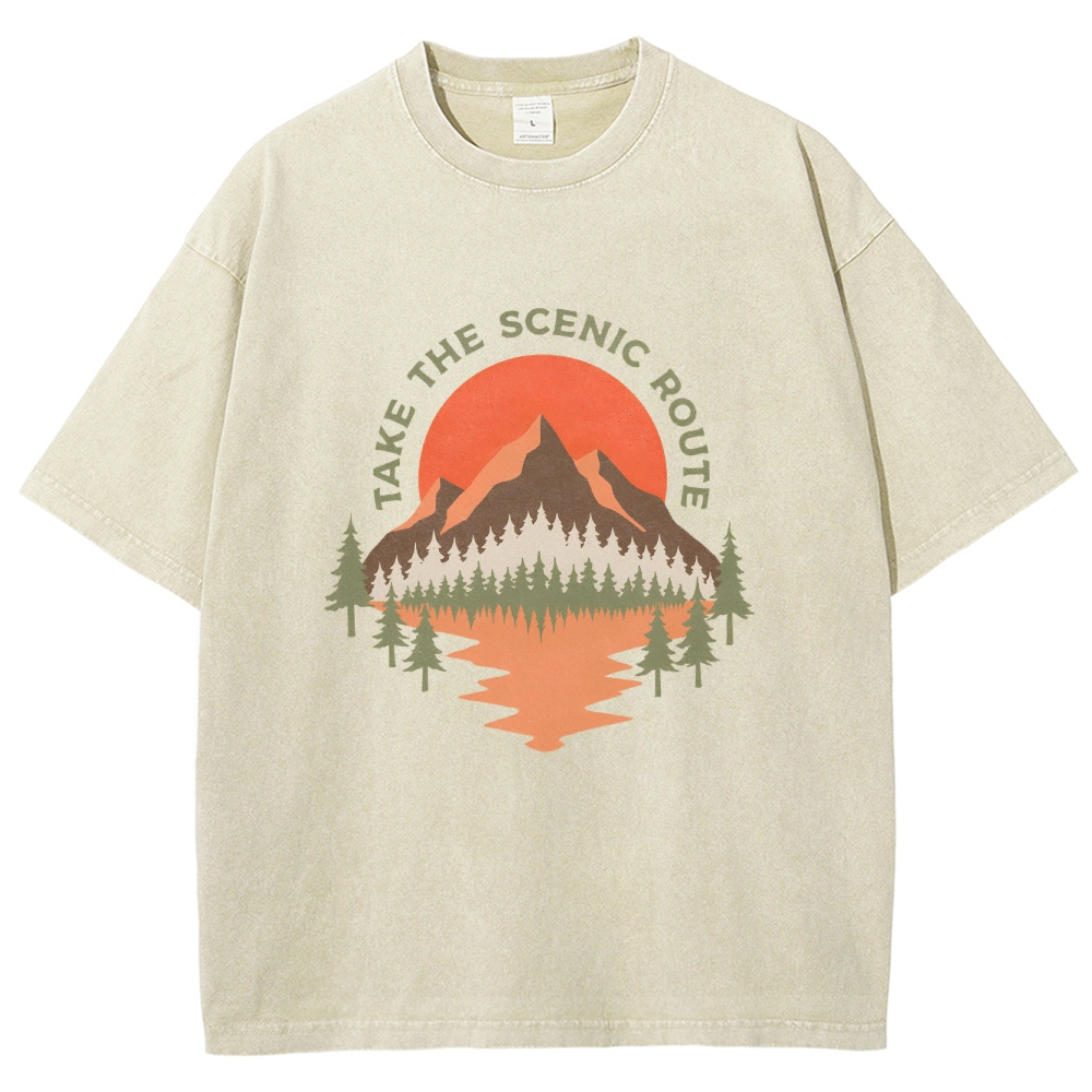 Washed T-Shirt | Unisex Fit Landscape Graphic Tee | TIDESENCE