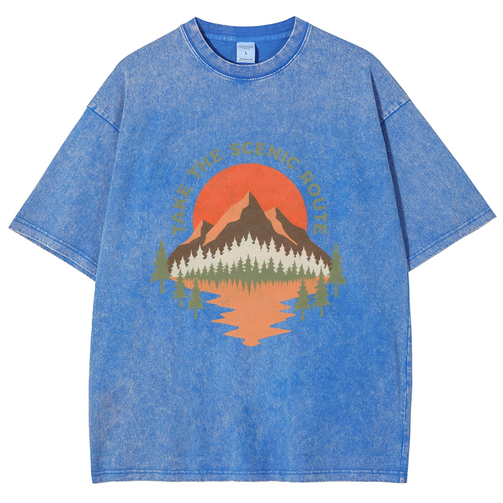Washed T-Shirt | Unisex Fit Landscape Graphic Tee | TIDESENCE