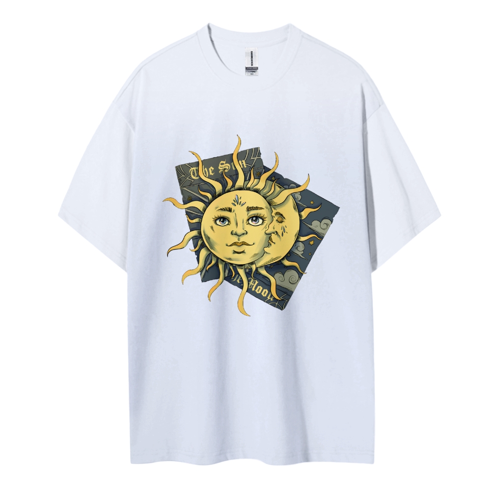 Cotton T-Shirt | Unisex Fit Hippie Sun and Moon Graphic Tee | TIDESENCE