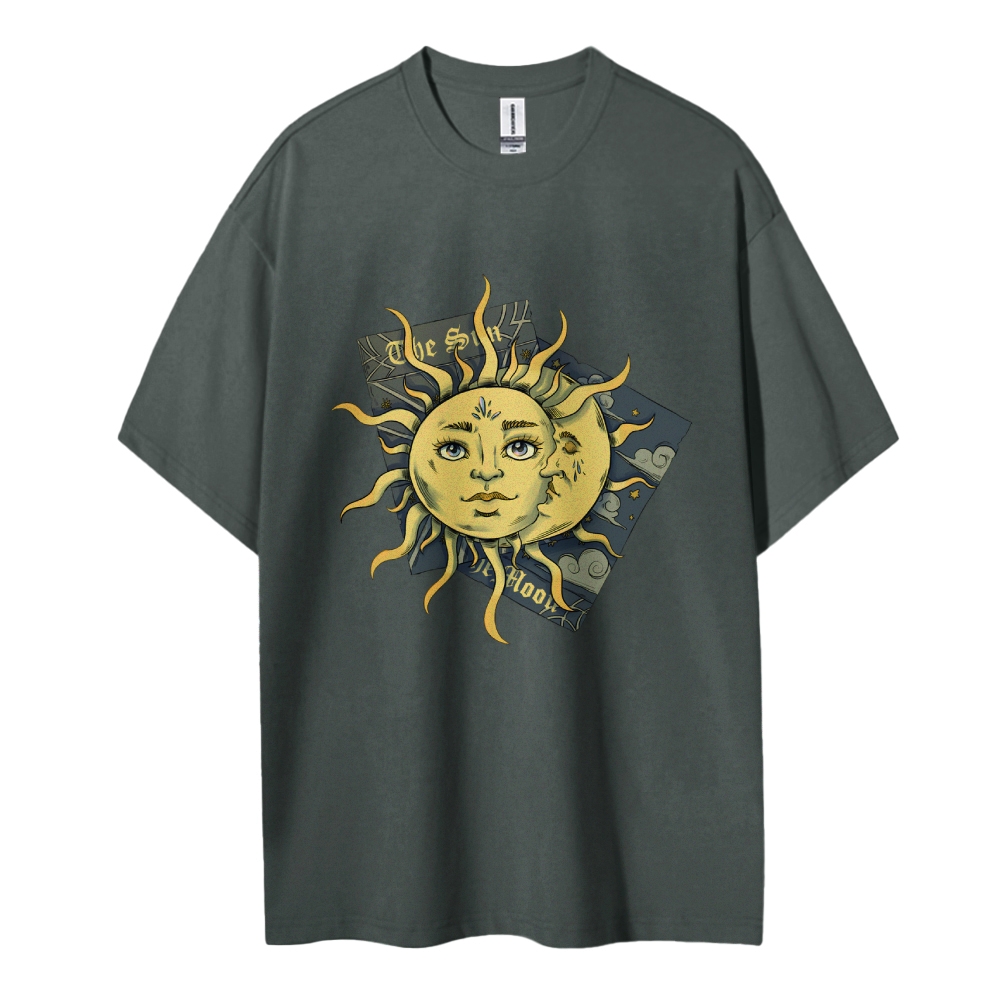 Cotton T-Shirt | Unisex Fit Hippie Sun and Moon Graphic Tee | TIDESENC