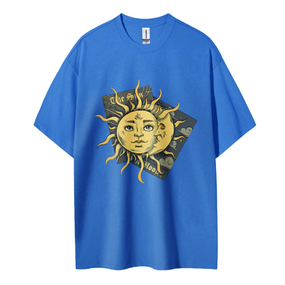 Cotton T-Shirt | Unisex Fit Hippie Sun and Moon Graphic Tee | TIDESENC