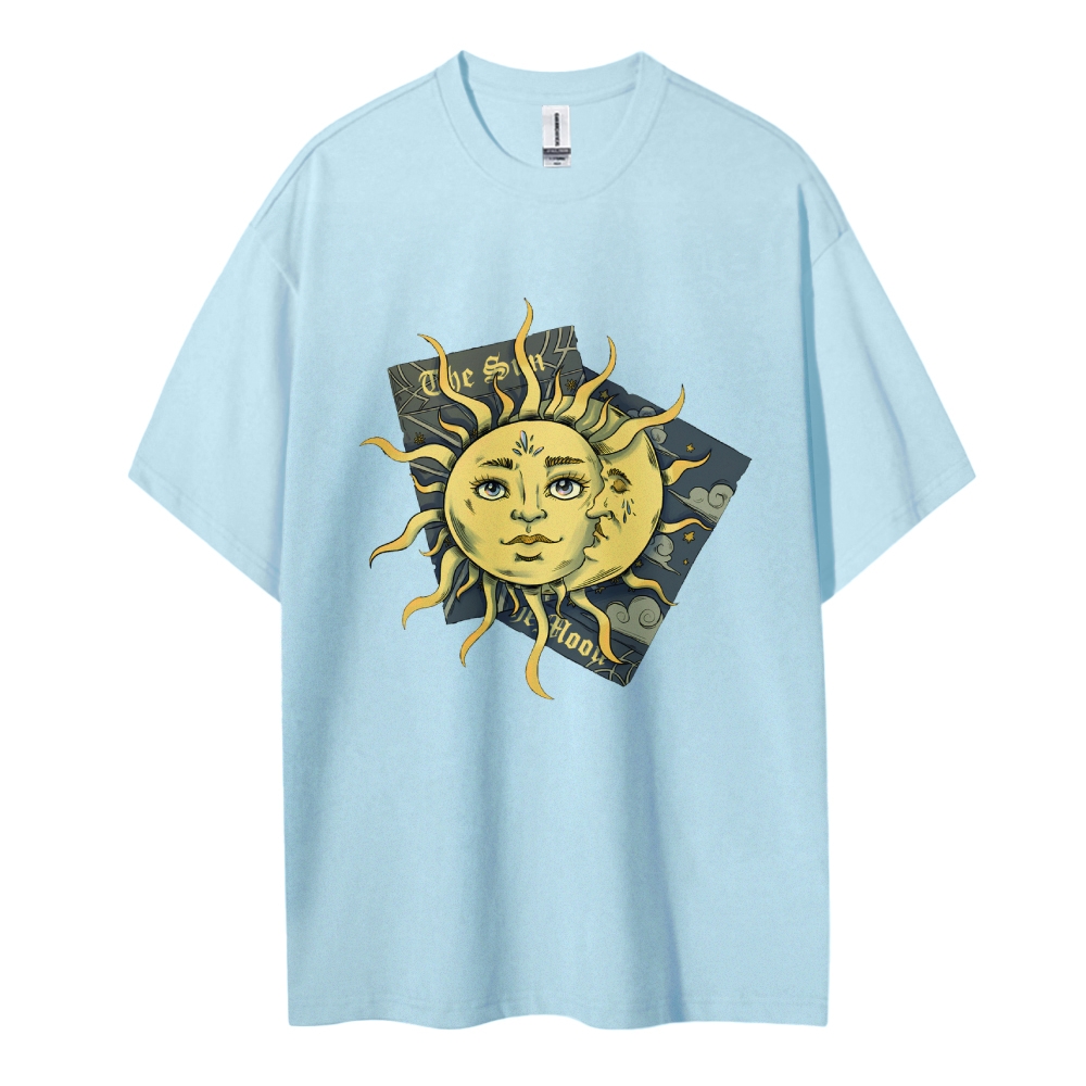 Cotton T-Shirt | Unisex Fit Hippie Sun and Moon Graphic Tee | TIDESENC