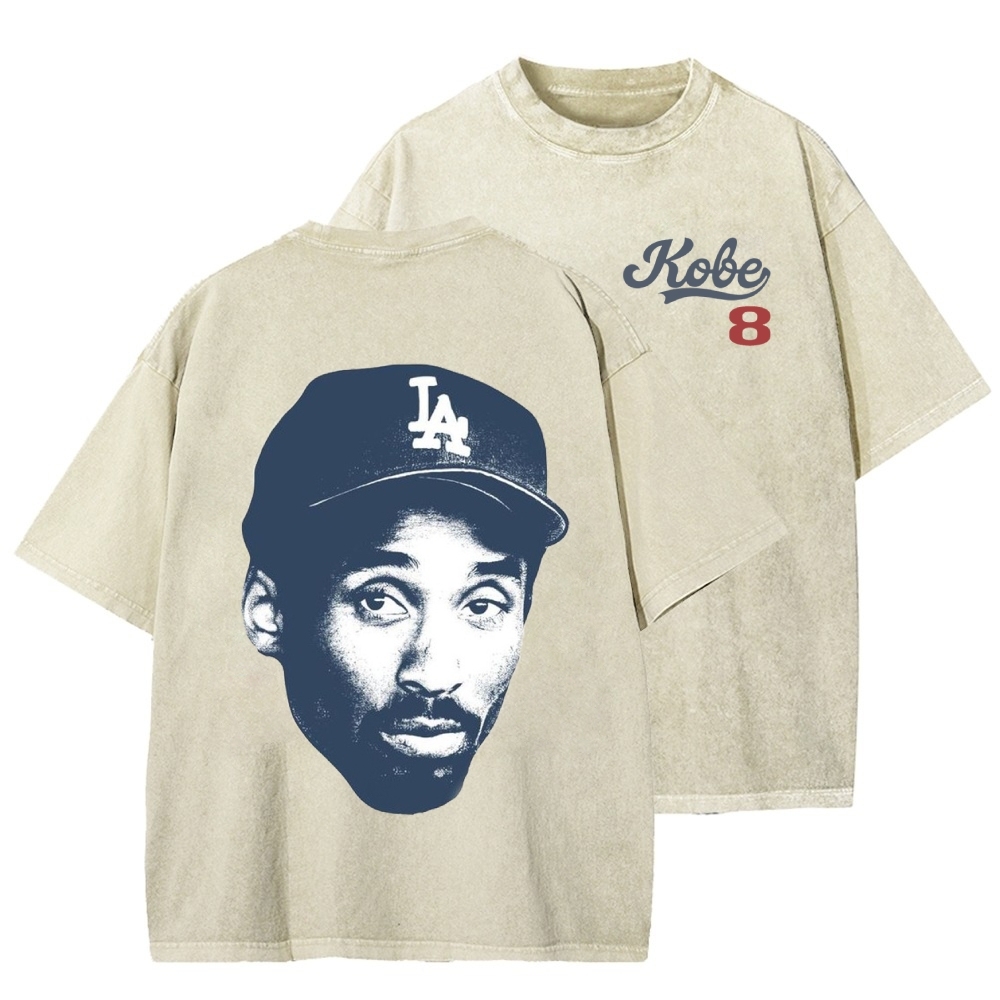 DODGERS KOBE Unisex Vintage Style Loose Fit Printed Washed Tee