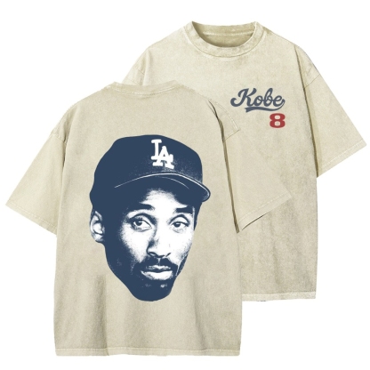 DODGERS KOBE Unisex Vintage Style Loose Fit Printed Washed Tee