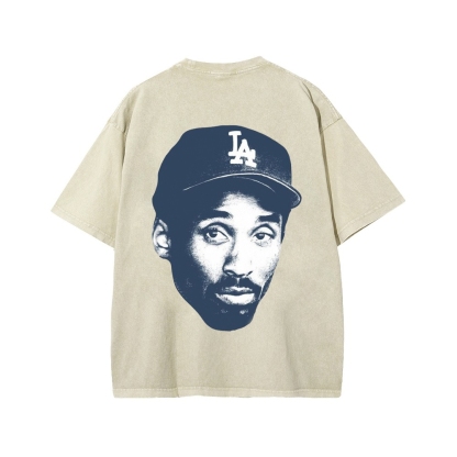 DODGERS KOBE Unisex Vintage Style Loose Fit Printed Washed Tee