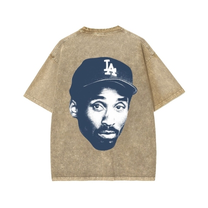 DODGERS KOBE Unisex Vintage Style Loose Fit Printed Washed Tee