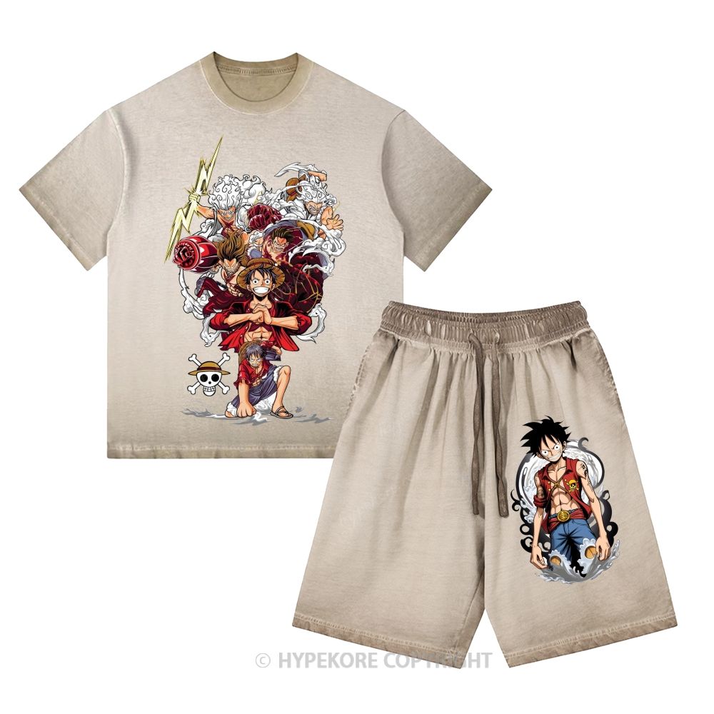 One Piece Washed Tee&Shorts Set