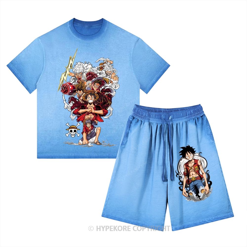 One Piece Washed Tee&Shorts Set
