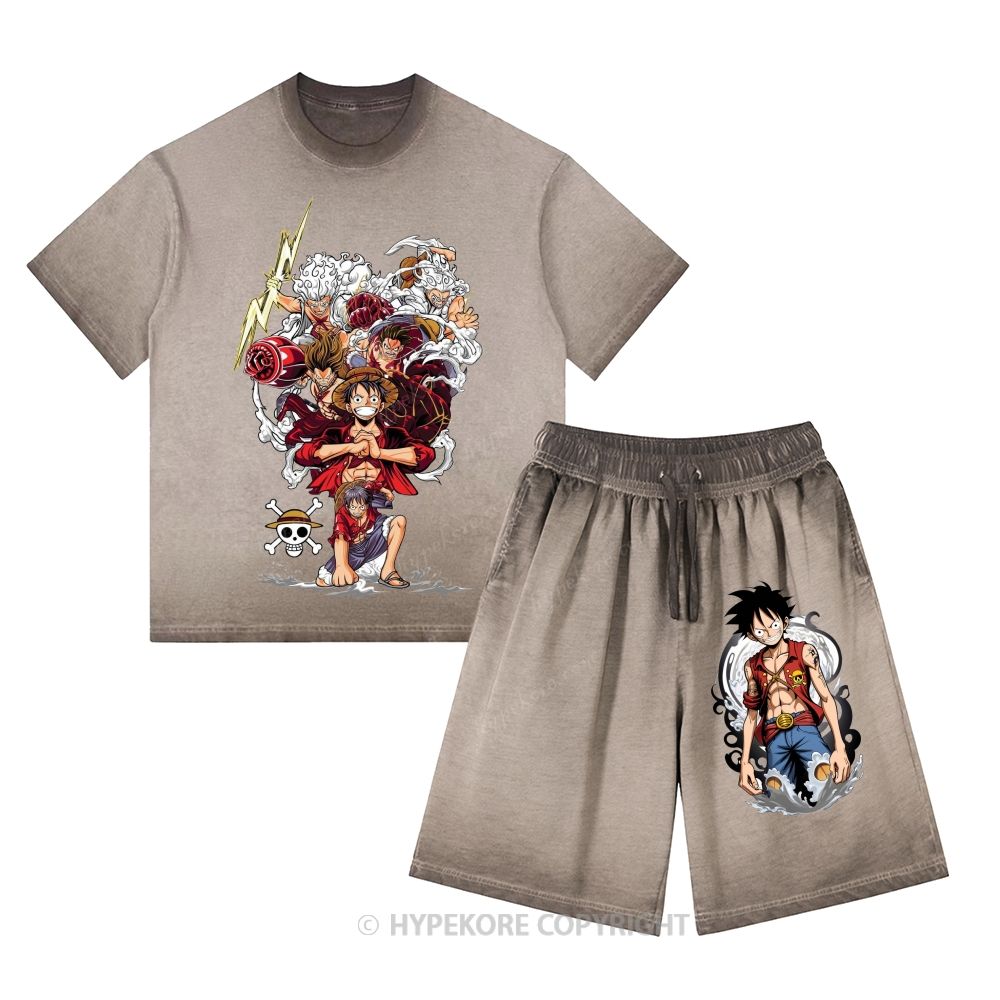 One Piece Washed Tee&Shorts Set