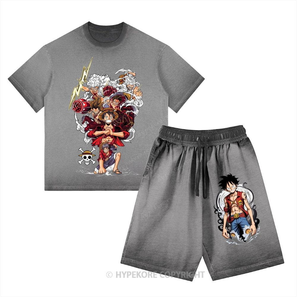 One Piece Washed Tee&Shorts Set