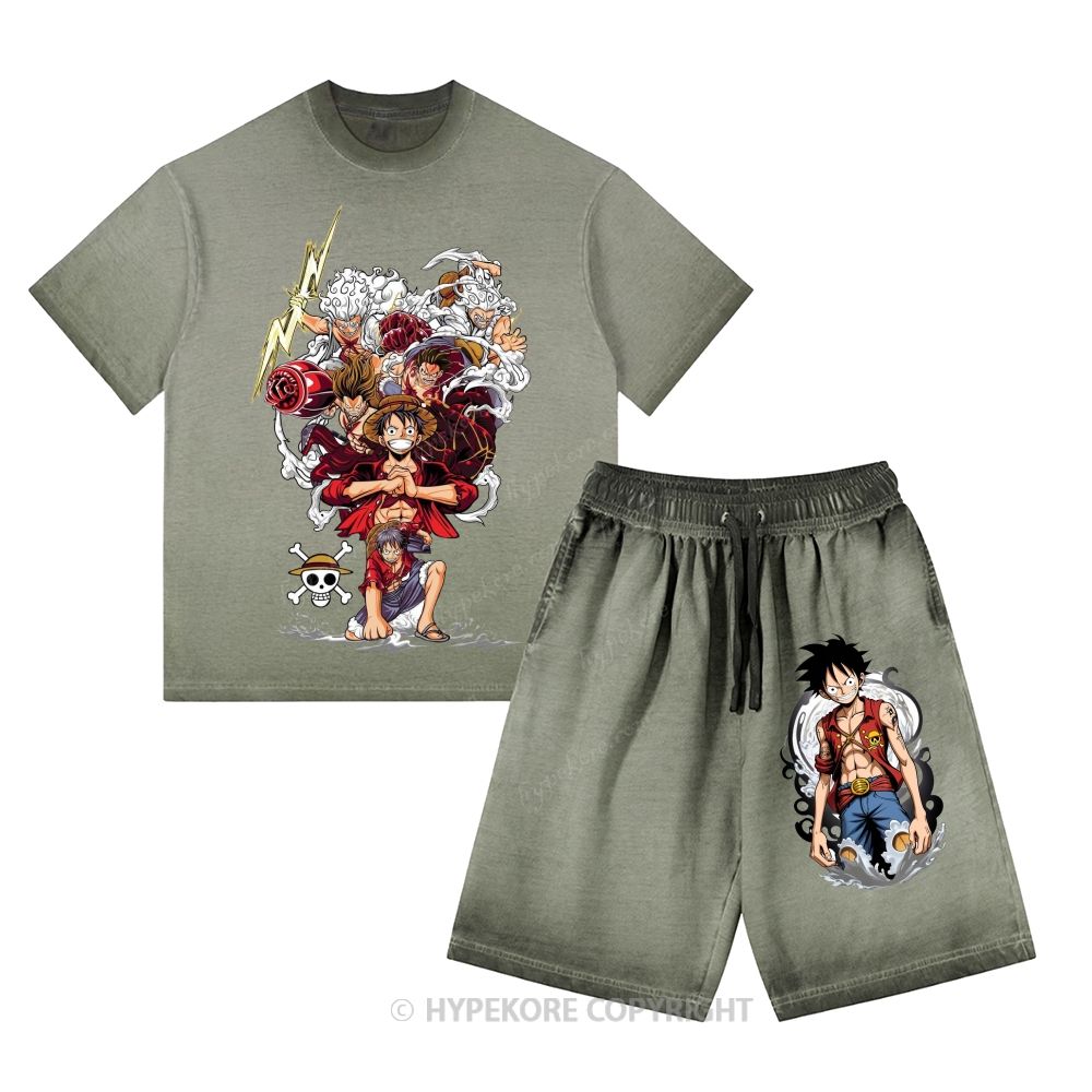 One Piece Washed Tee&Shorts Set