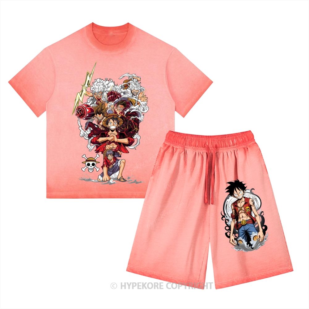 One Piece Washed Tee&Shorts Set
