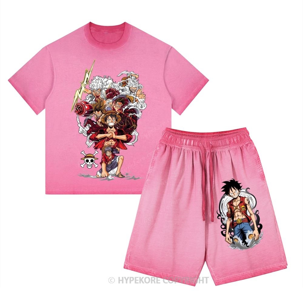One Piece Washed Tee&Shorts Set