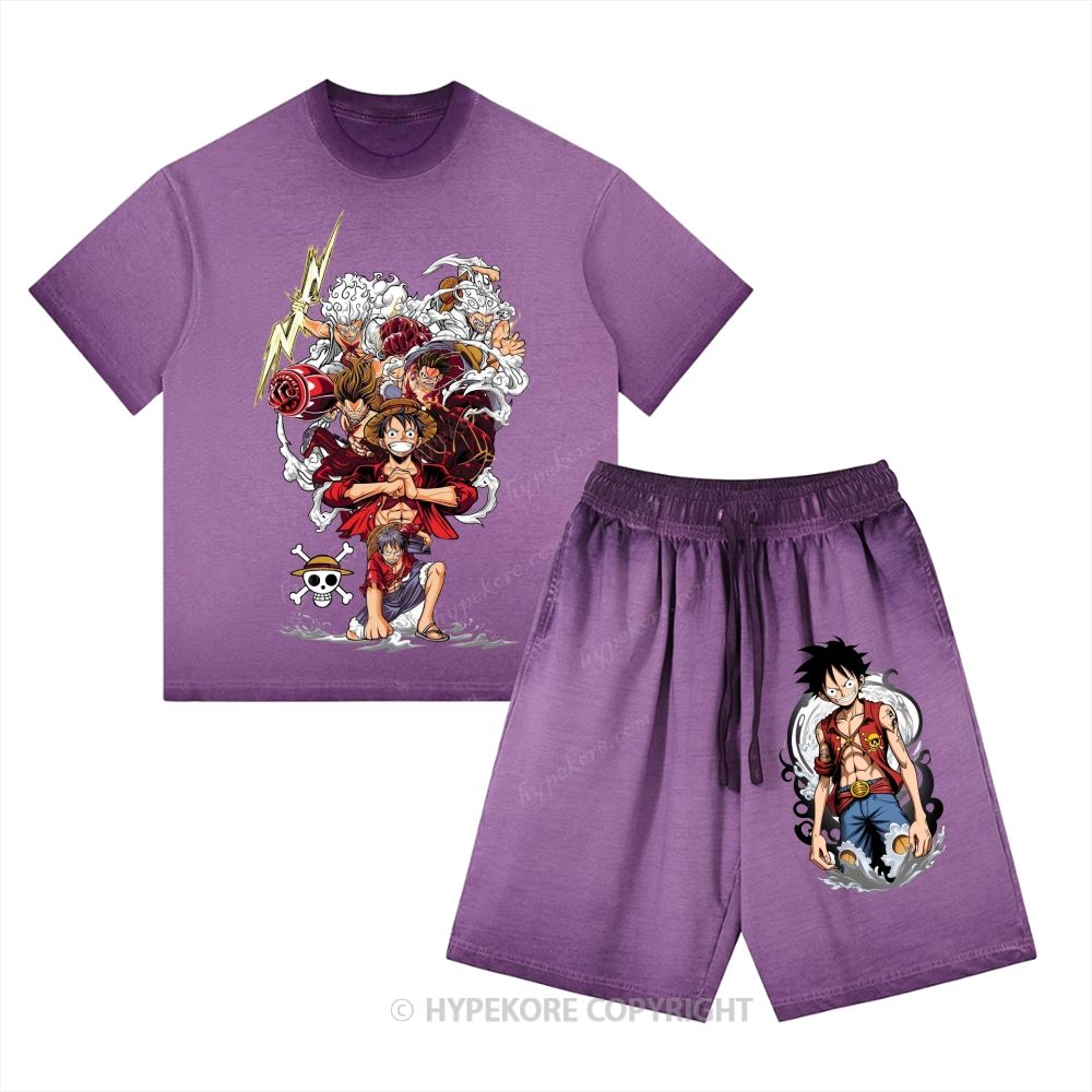 One Piece Washed Tee&Shorts Set
