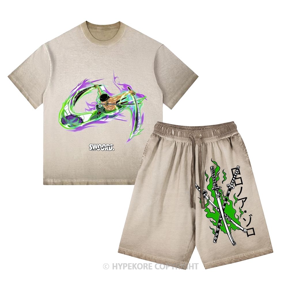 One Piece Washed Tee&Shorts Set